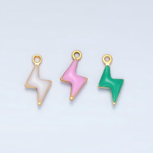 Tiny enamel gold charms double sided lightning bolt enamel stainless steel for charm bar teal pink white charm for bracelet necklace p1019