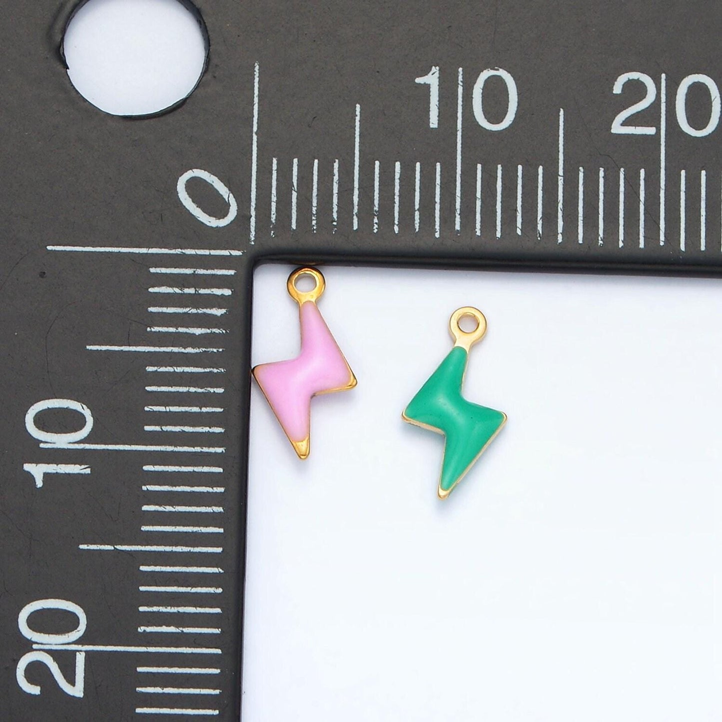 Tiny enamel gold charms double sided lightning bolt enamel stainless steel for charm bar teal pink white charm for bracelet necklace p1019