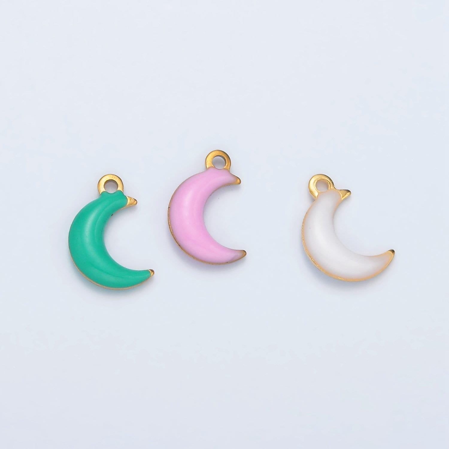 Tiny enamel gold charms double sided moon enamel stainless steel for charm bar teal pink white charm for bracelet necklace p1018