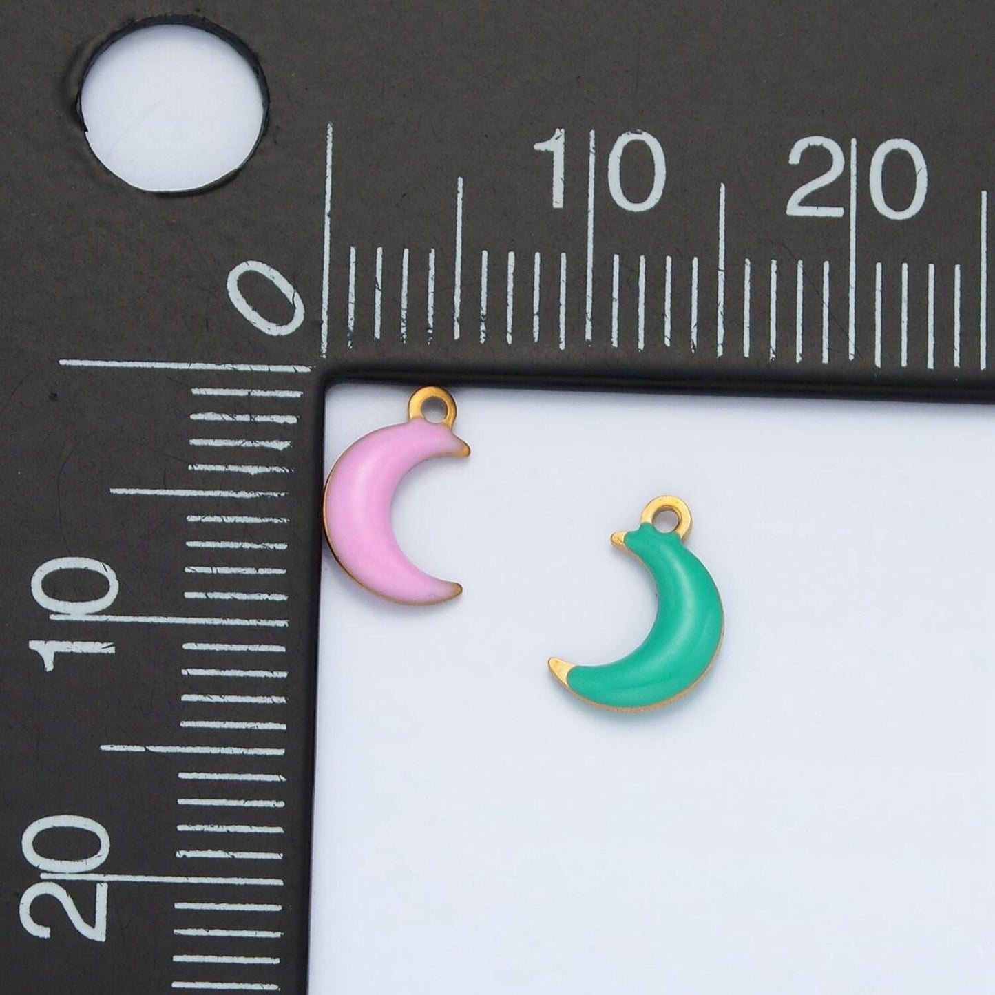 Tiny enamel gold charms double sided moon enamel stainless steel for charm bar teal pink white charm for bracelet necklace p1018