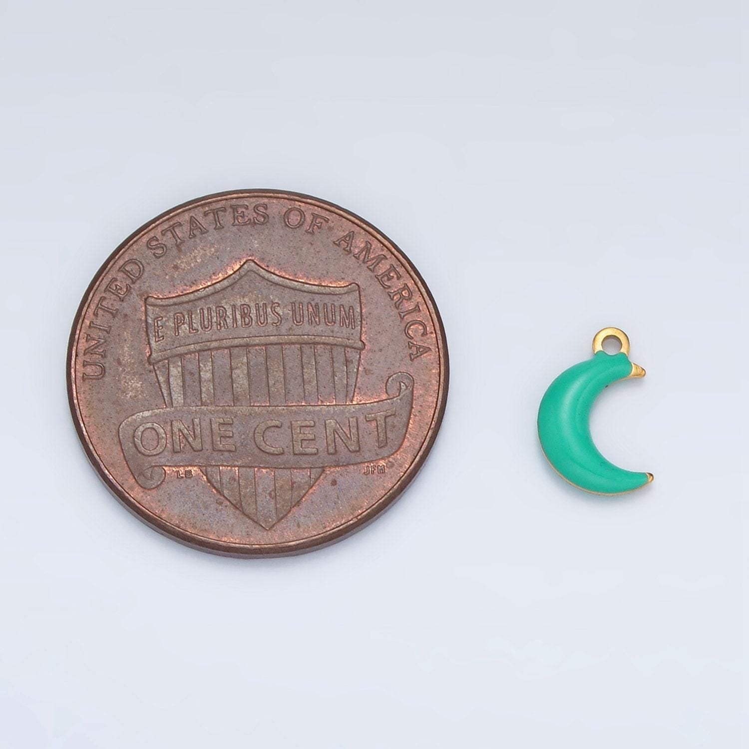 Tiny enamel gold charms double sided moon enamel stainless steel for charm bar teal pink white charm for bracelet necklace p1018