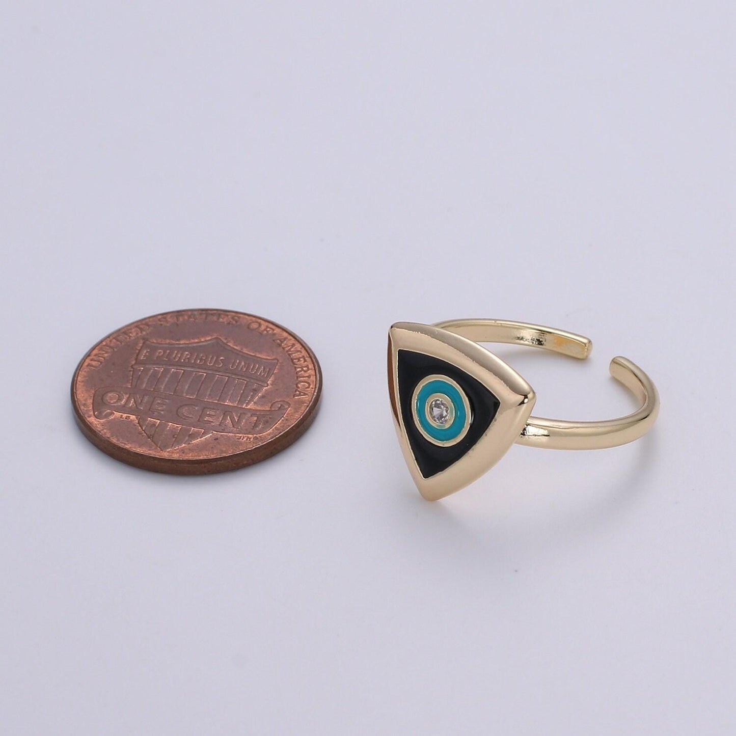 1x evil eye ring ,gold open adjustable ring minimalist jewelry enamel triangle ring everyday wear white black red o335