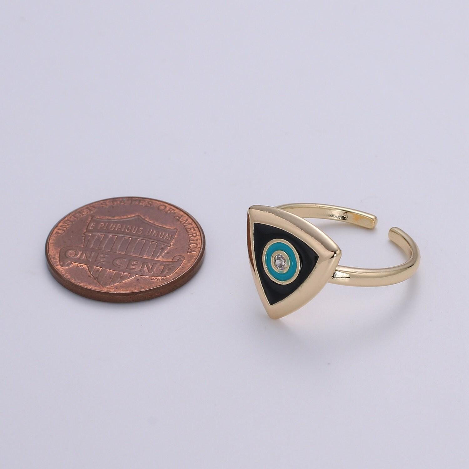 1x evil eye ring ,gold open adjustable ring minimalist jewelry enamel triangle ring everyday wear white black red o335