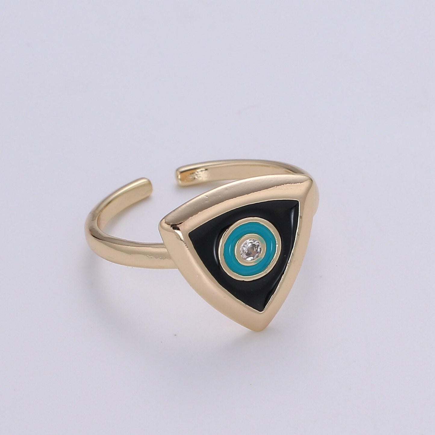 1x evil eye ring ,gold open adjustable ring minimalist jewelry enamel triangle ring everyday wear white black red o335