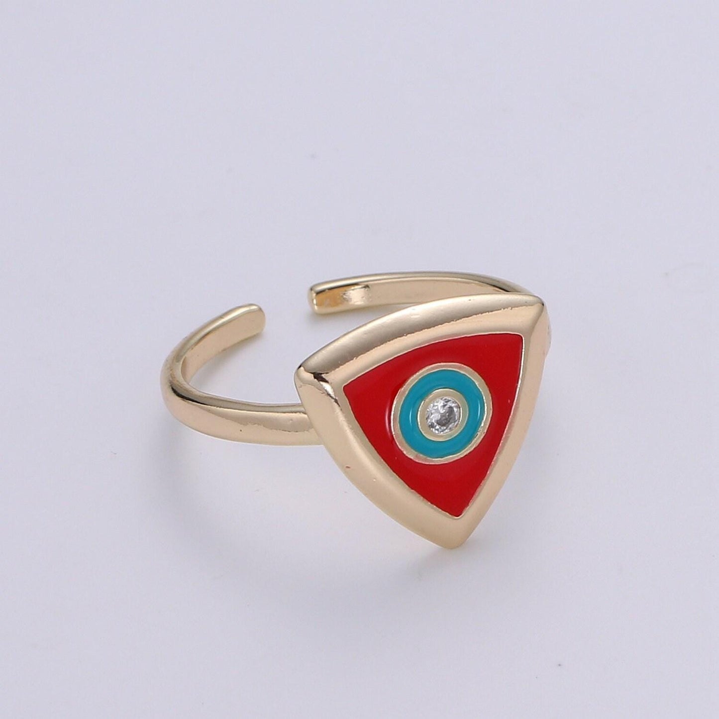 1x evil eye ring ,gold open adjustable ring minimalist jewelry enamel triangle ring everyday wear white black red o335