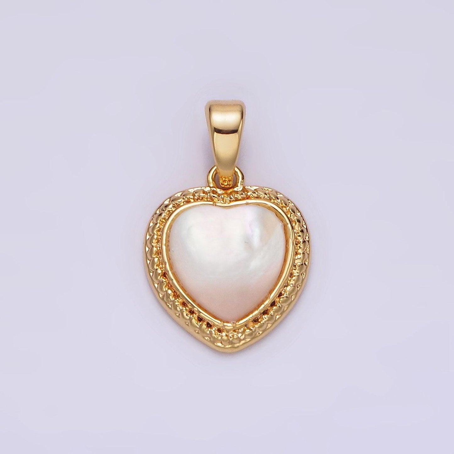 14k gold filled shell pearl braided bezel heart pendant | n1798
