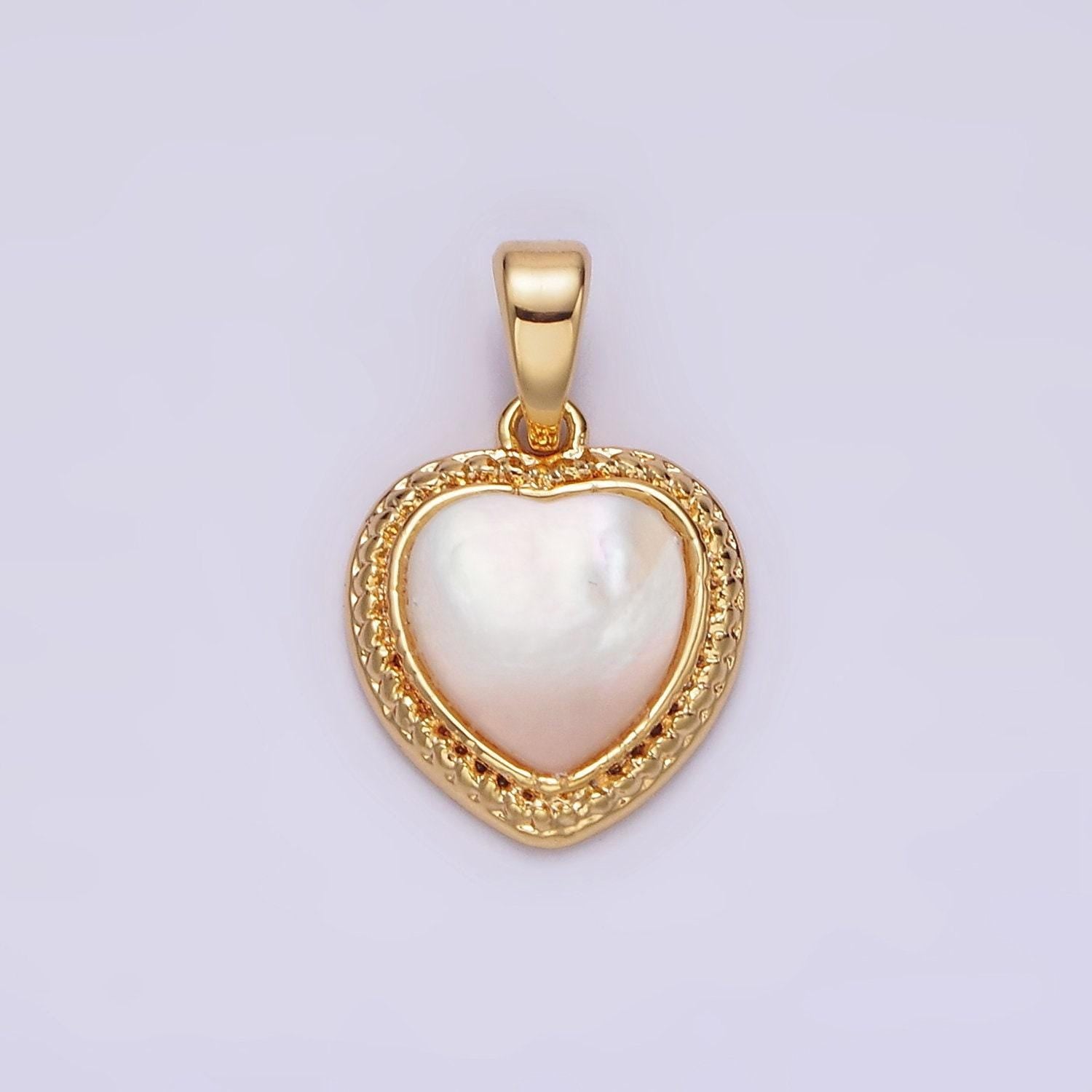 14k gold filled shell pearl braided bezel heart pendant | n1798