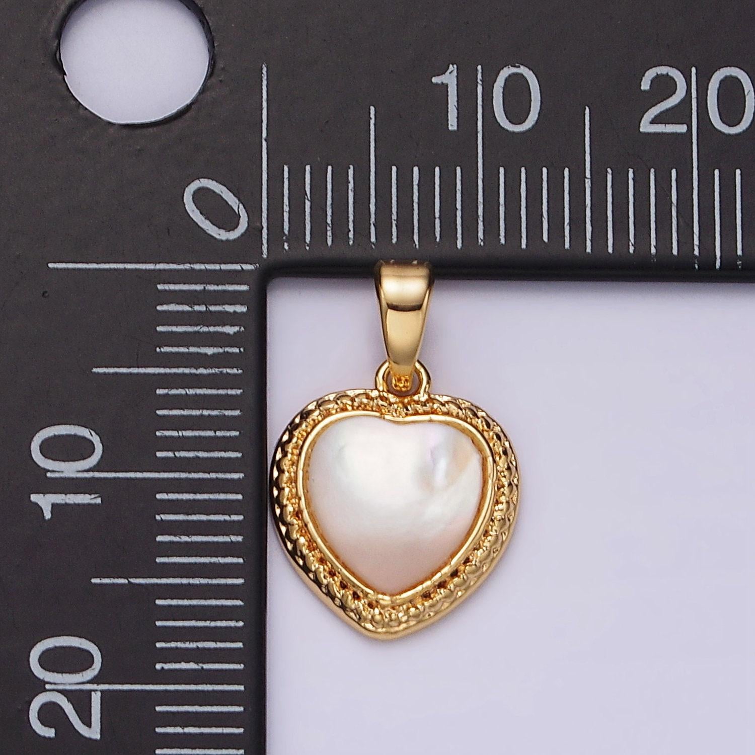 14k gold filled shell pearl braided bezel heart pendant | n1798