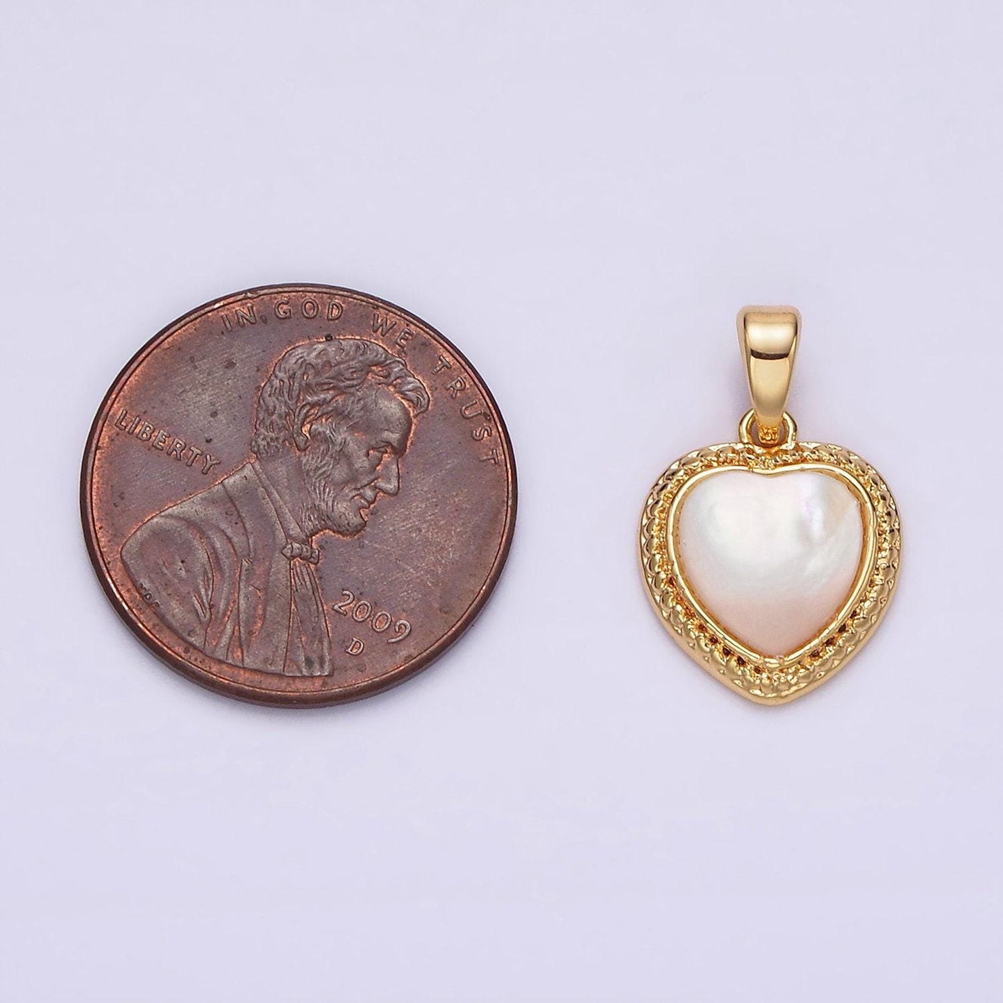14k gold filled shell pearl braided bezel heart pendant | n1798