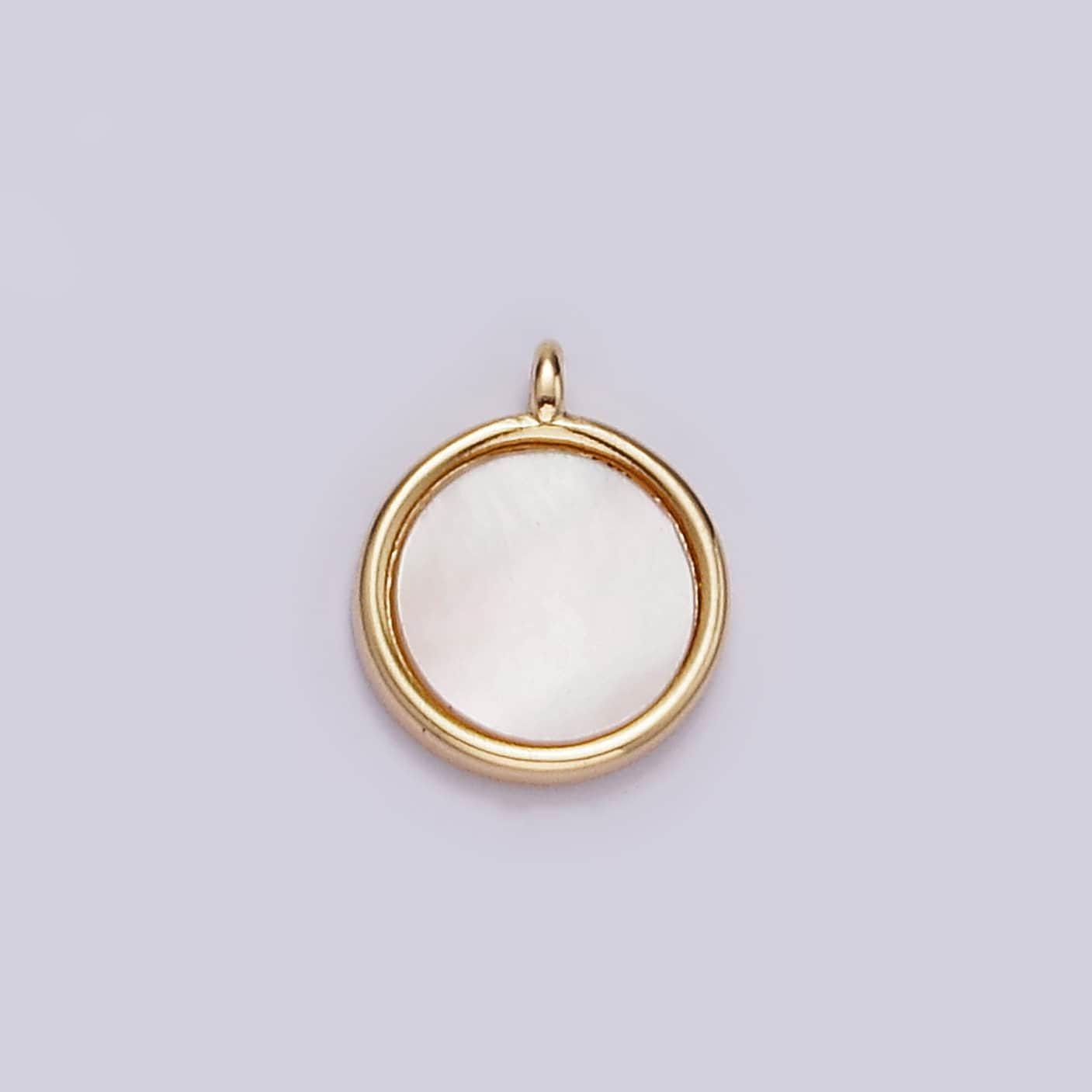 16k gold filled 7mm shell pearl minimalist bezel pendant charm for bracelet necklace component | n1495