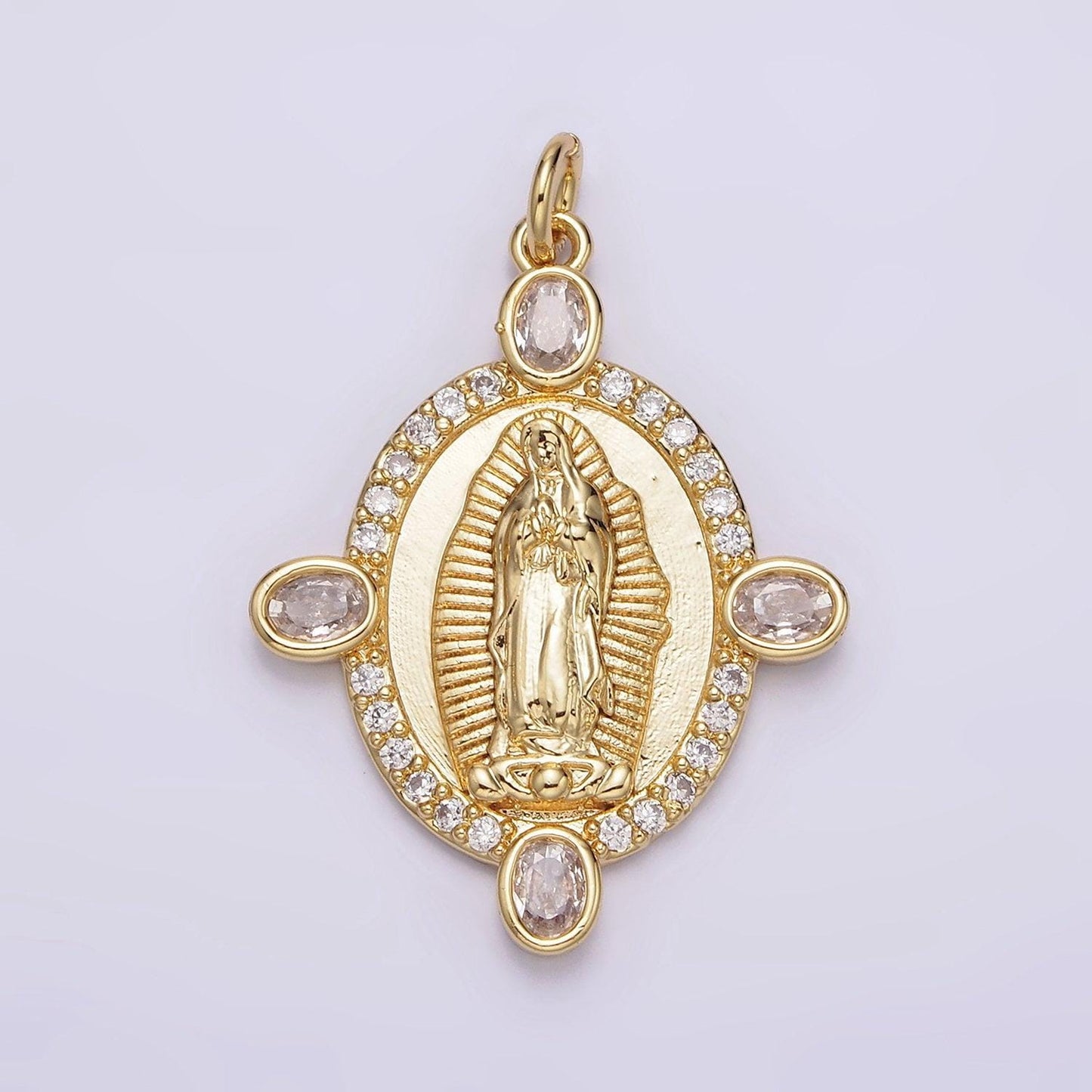 24k gold filled our lady of guadalupe charm virgin mary lady of lourdes catholic bijoux oval medallion micro pave cz charm | n-990