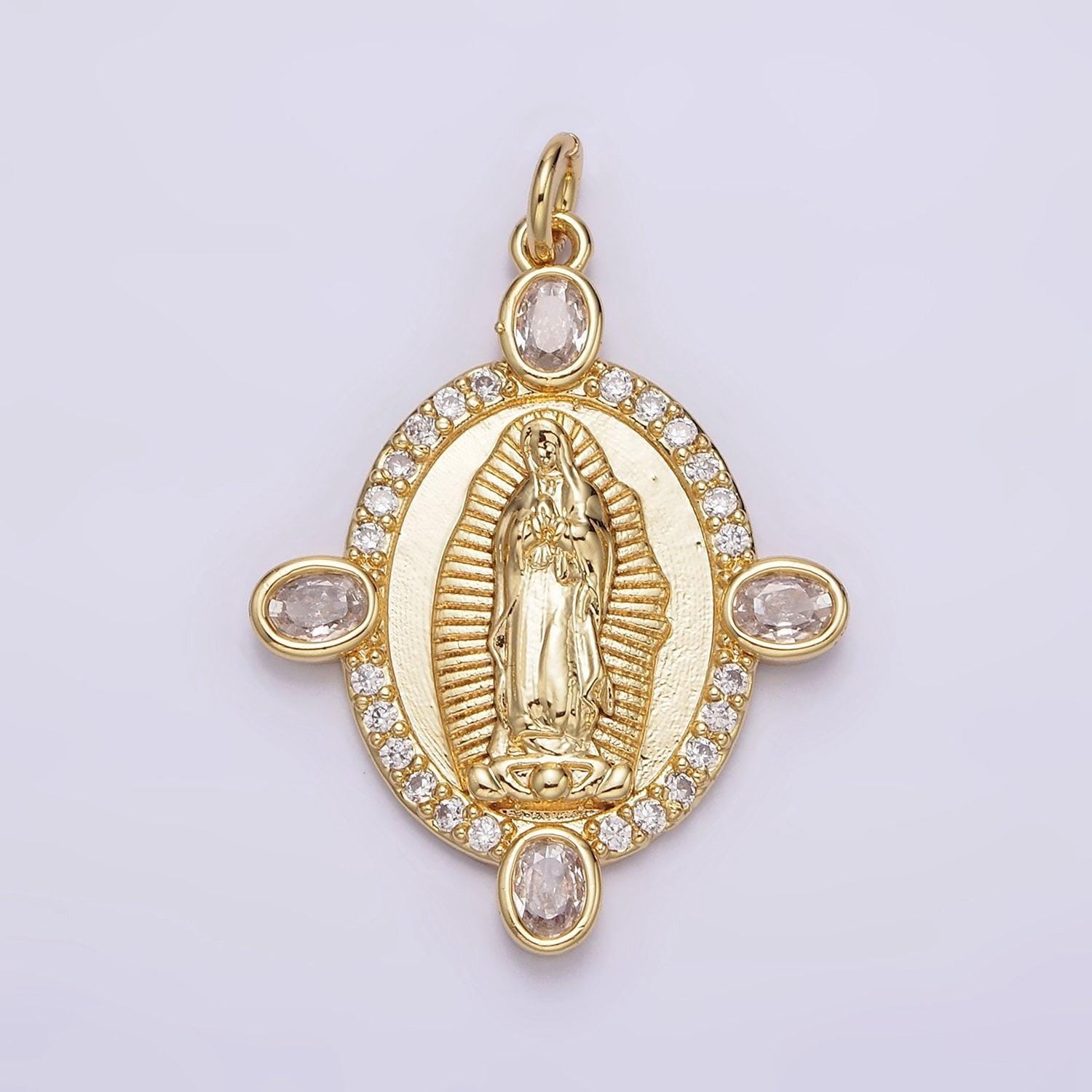 24k gold filled our lady of guadalupe charm virgin mary lady of lourdes catholic bijoux oval medallion micro pave cz charm | n-990