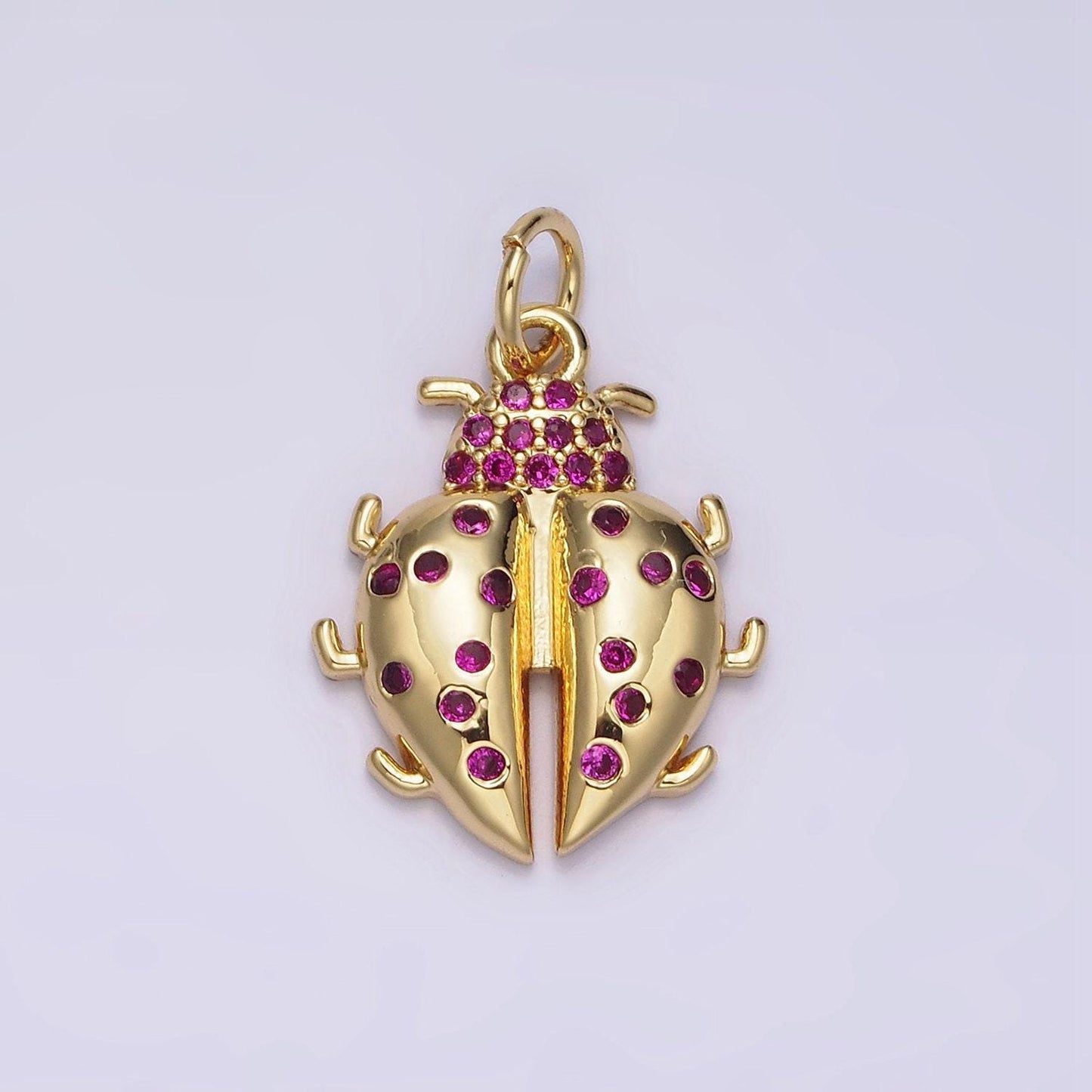 Dainty gold filled lady bug charm for necklace, bracelet supply jewelry making micro pave insect charm n-979