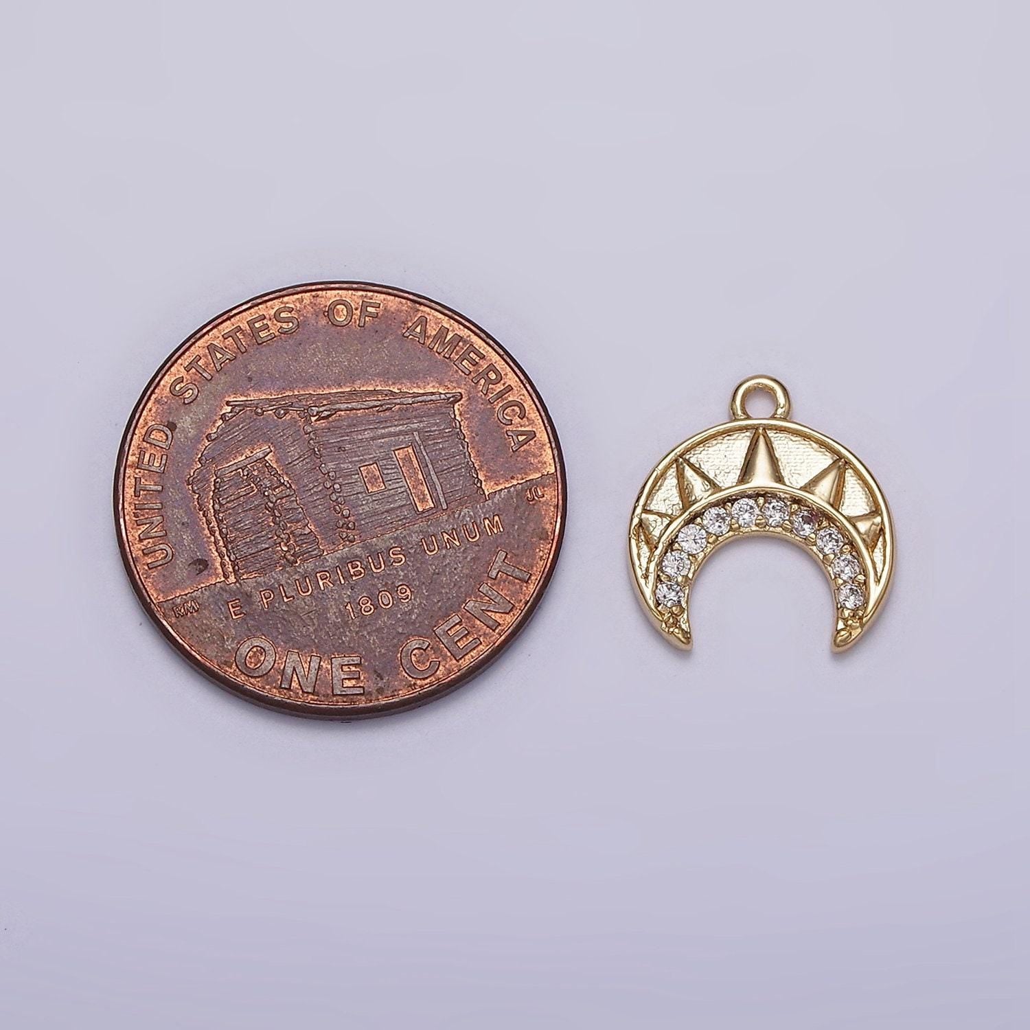 16k gold filled clear cz tusk charm mini crescent moon charm | n970