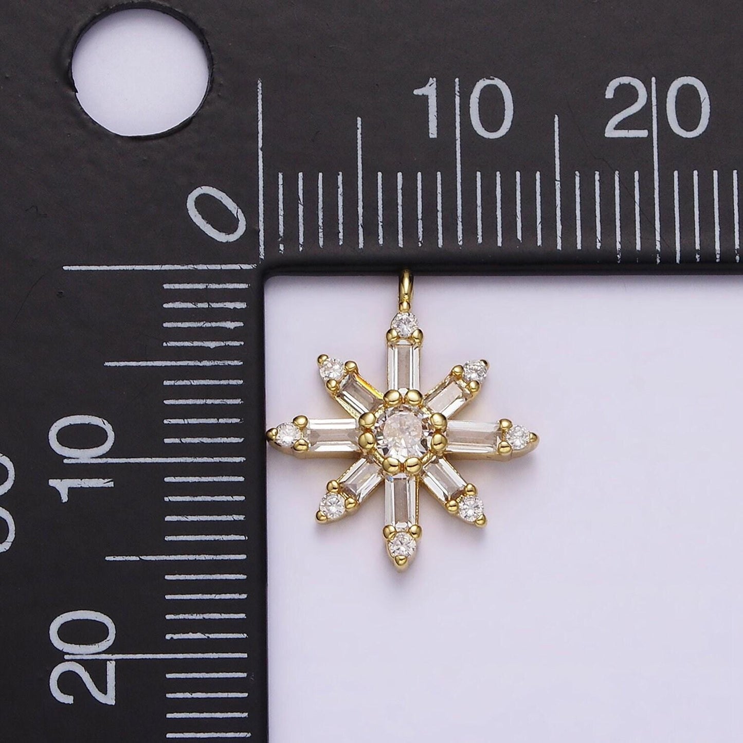 16k gold filled clear cz baguette celestial sun flower charm snow flake star pendant for bracelet necklace supply | n962