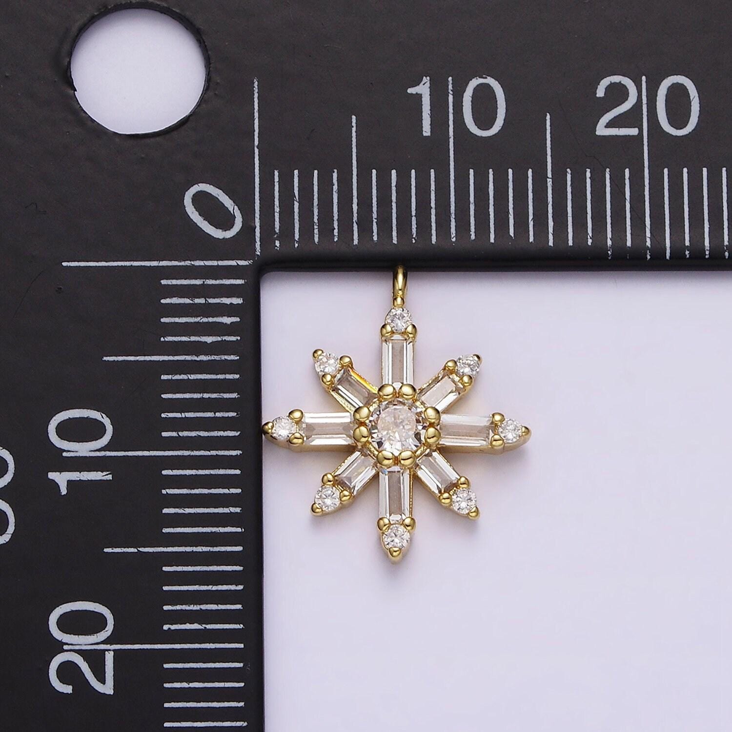 16k gold filled clear cz baguette celestial sun flower charm snow flake star pendant for bracelet necklace supply | n962