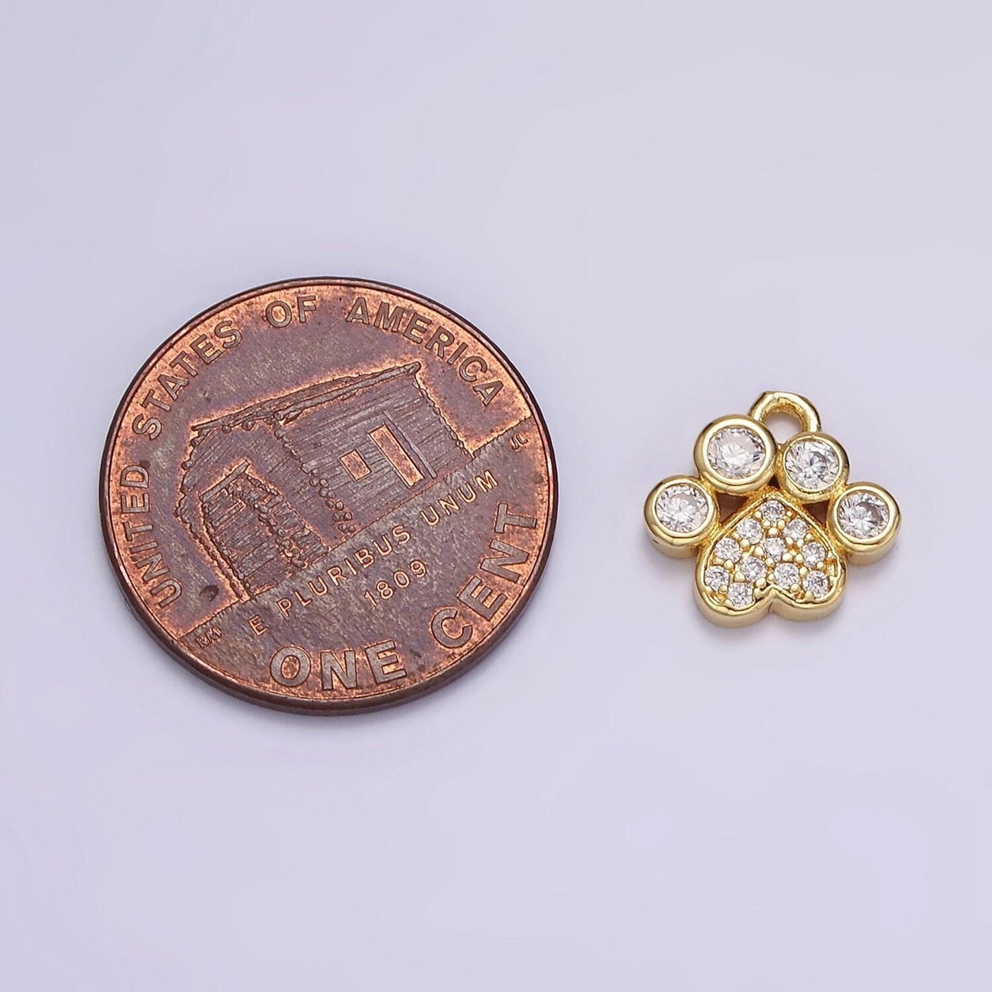 16k gold filled clear micro paved cz heart dog paw print add-on charm | n959