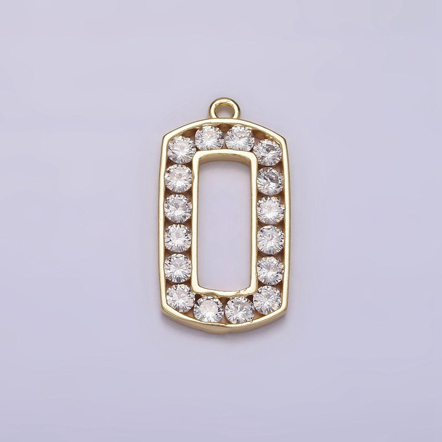 16k gold filled clear cz lined open rectangular tag charm | n951