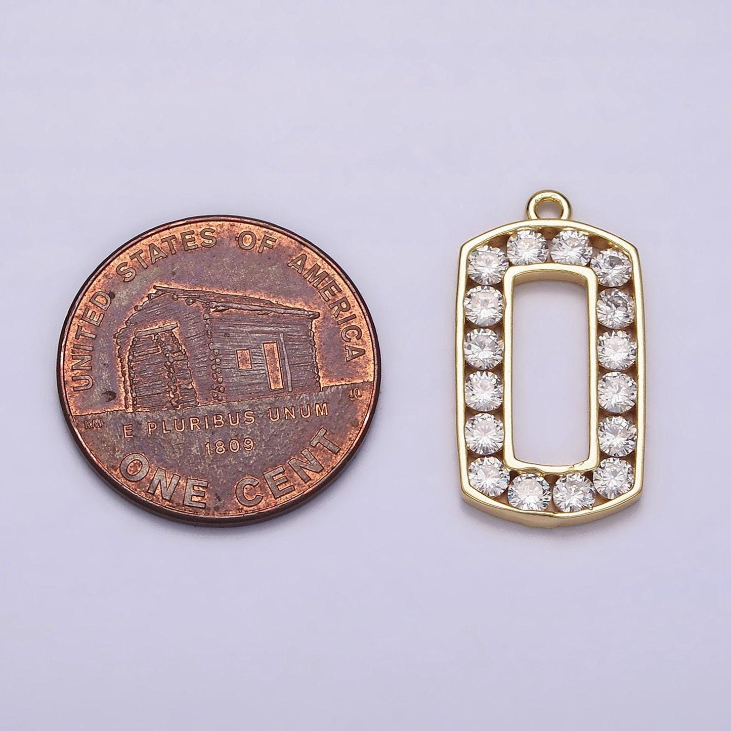 16k gold filled clear cz lined open rectangular tag charm | n951