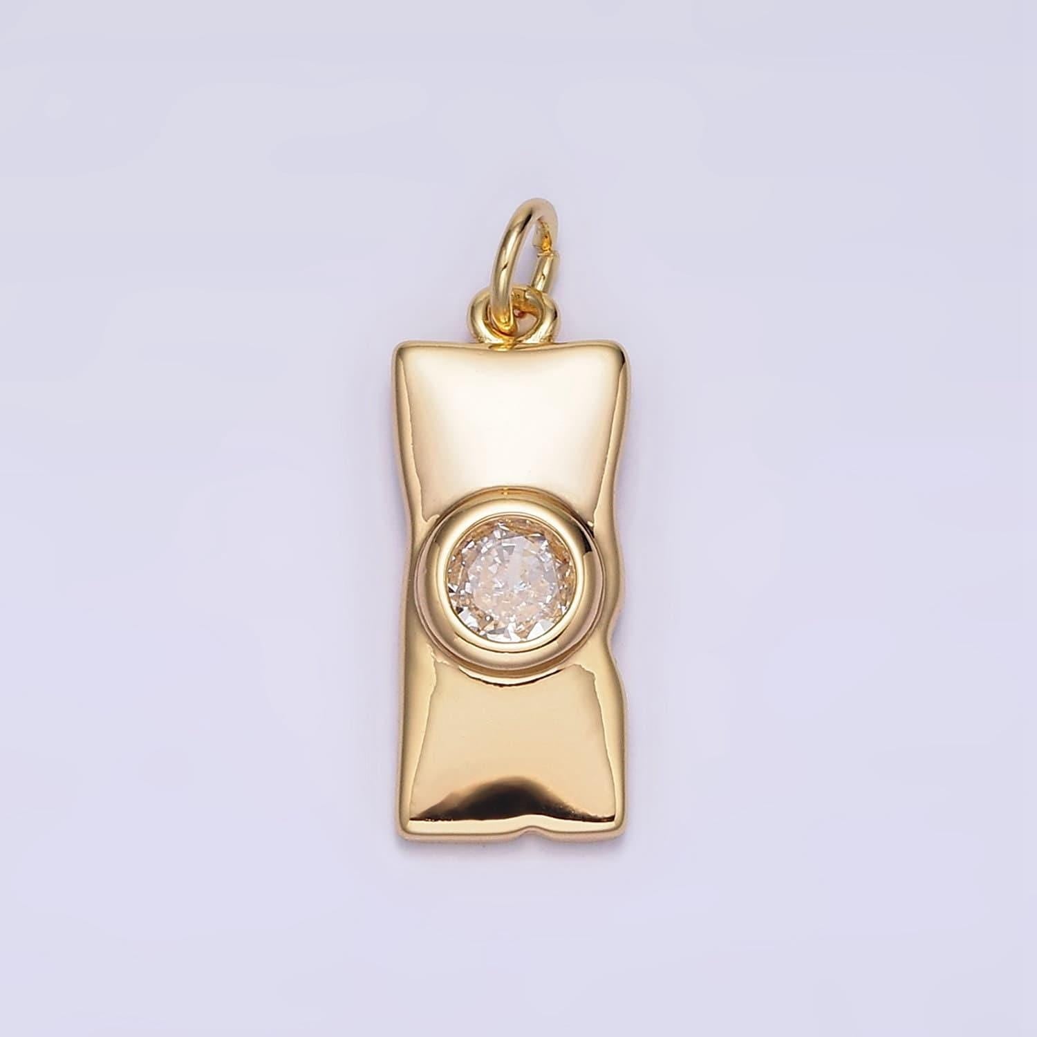 16k gold filled clear cz round dainty geometric rectangular tag charm | n941