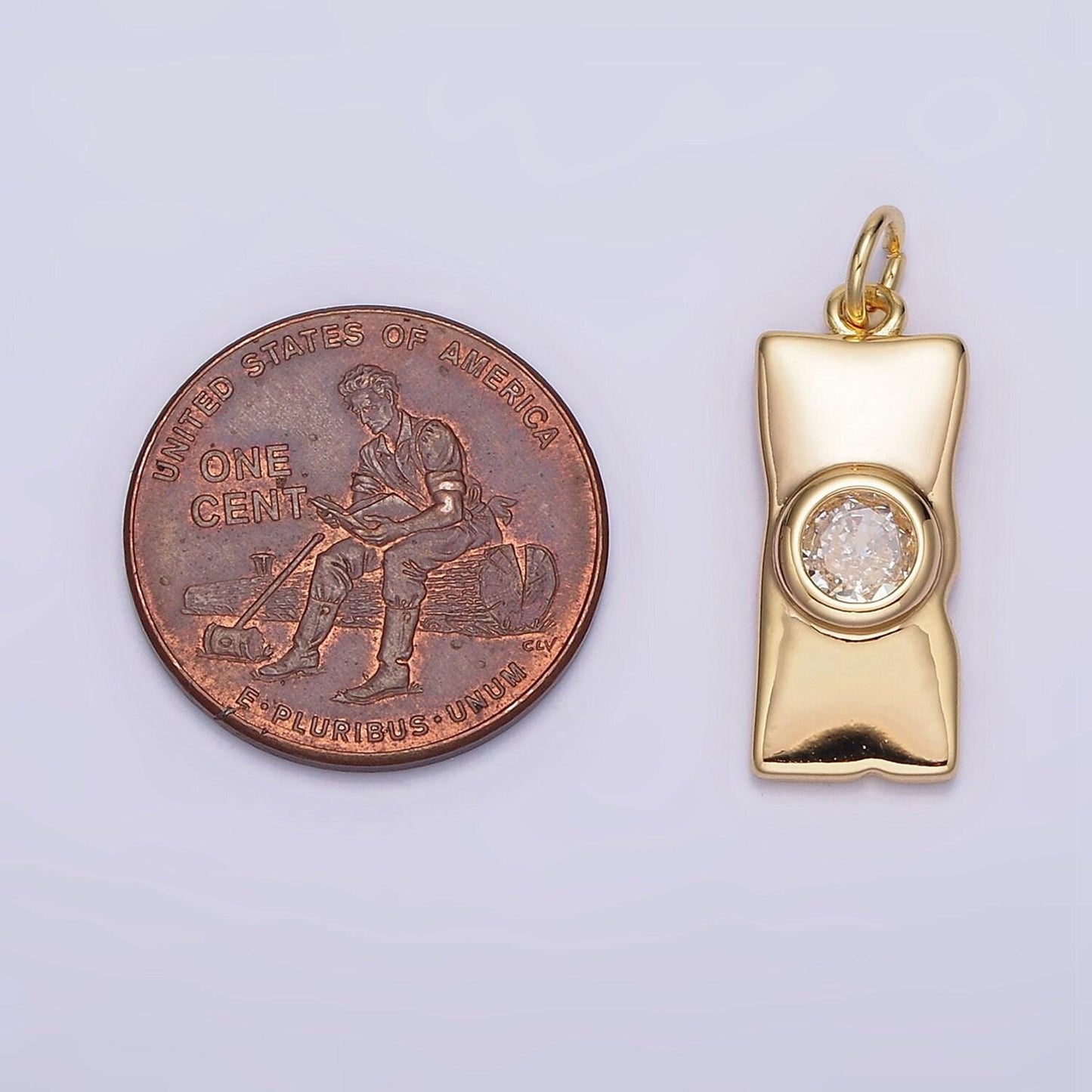 16k gold filled clear cz round dainty geometric rectangular tag charm | n941