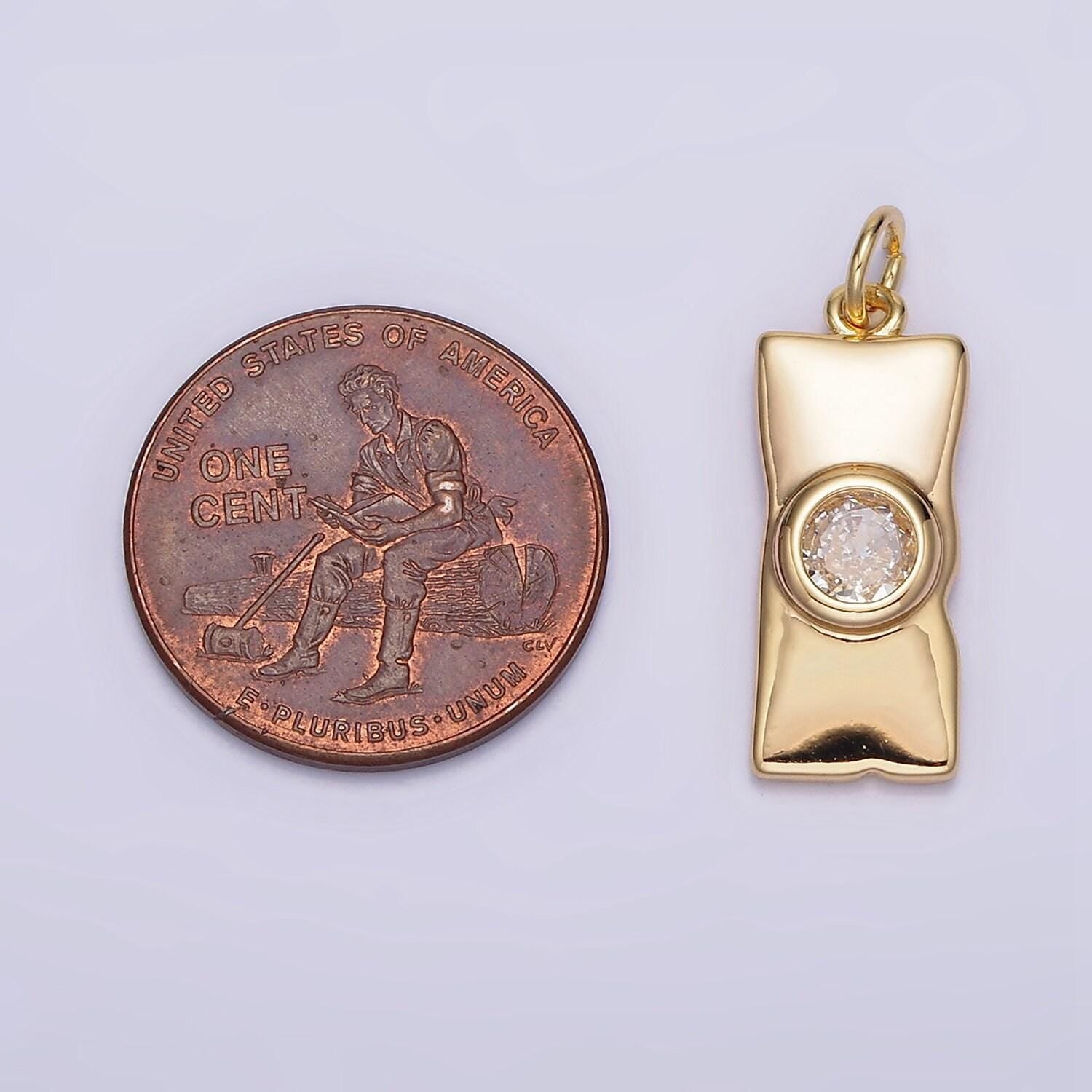 16k gold filled clear cz round dainty geometric rectangular tag charm | n941
