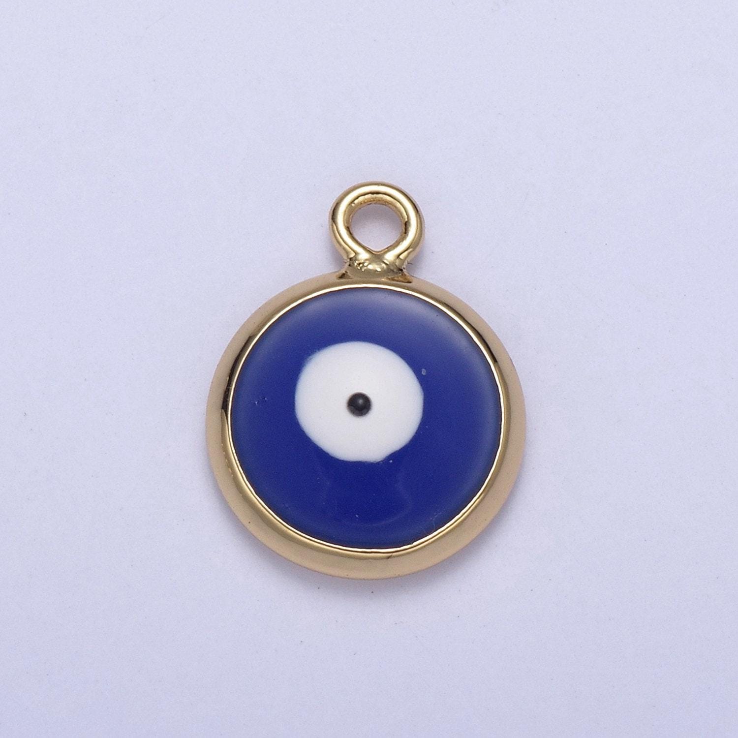 1x dainty gold enamel evil eyes pendant, 6 colors 24k gold filled | diy amulet charm add on necklace bracelet | n-930