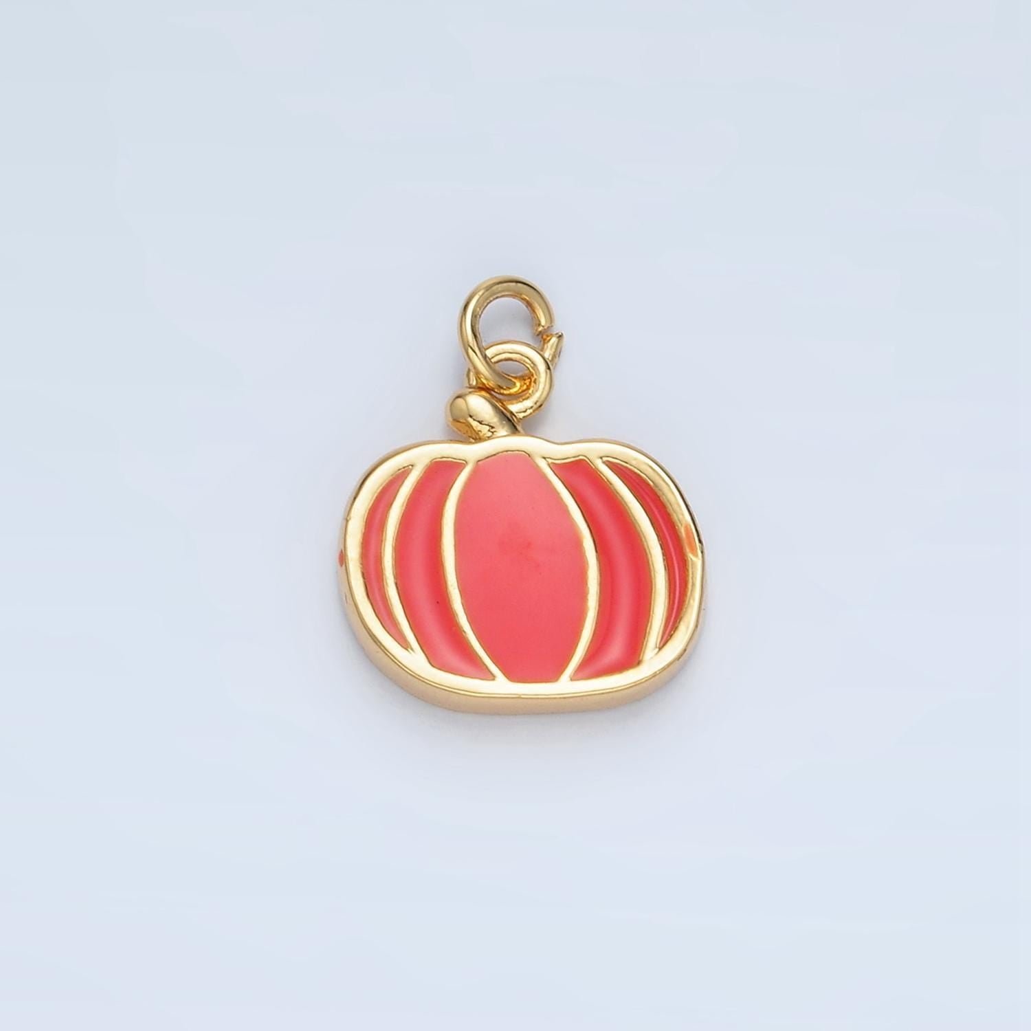 24k gold filled 12mm orange pumpkin charm enamel fruit thanksgiving fall charm inspired for bracelet necklace add-on charm | n927