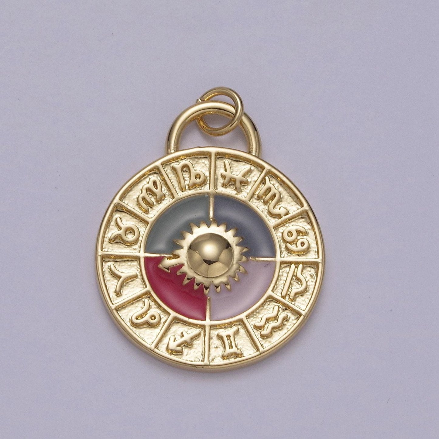 Dainty enamel zodiac medallion with sun centerpiece and 4 colors | diy charms add ons for necklace bracelet earring | n-924