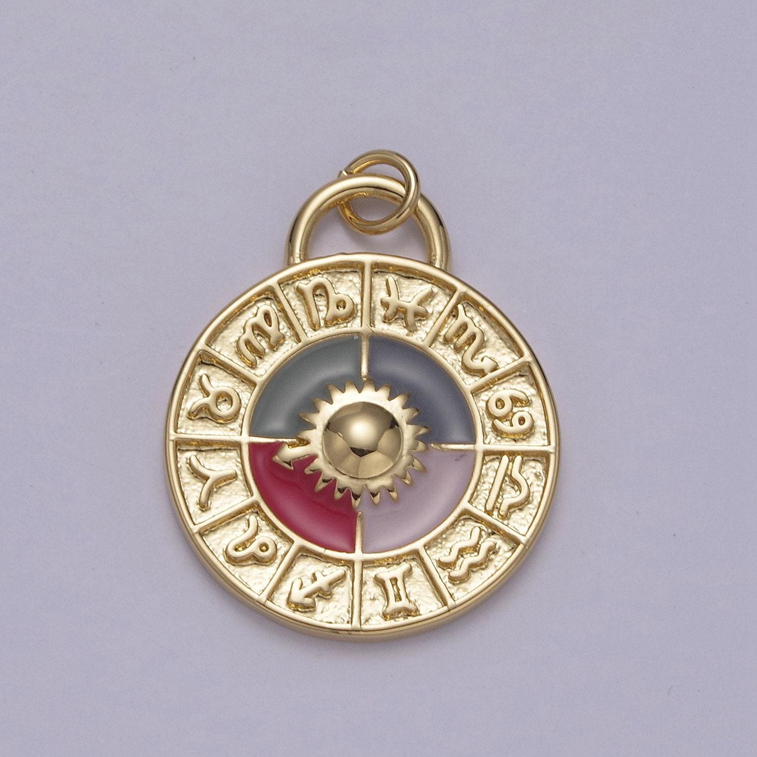 Dainty enamel zodiac medallion with sun centerpiece and 4 colors | diy charms add ons for necklace bracelet earring | n-924
