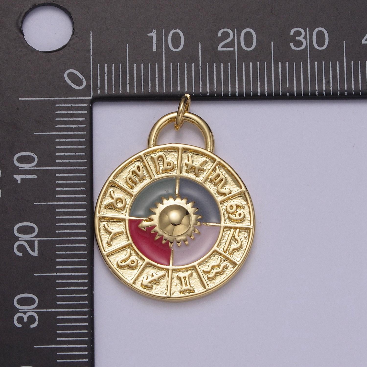 Dainty enamel zodiac medallion with sun centerpiece and 4 colors | diy charms add ons for necklace bracelet earring | n-924