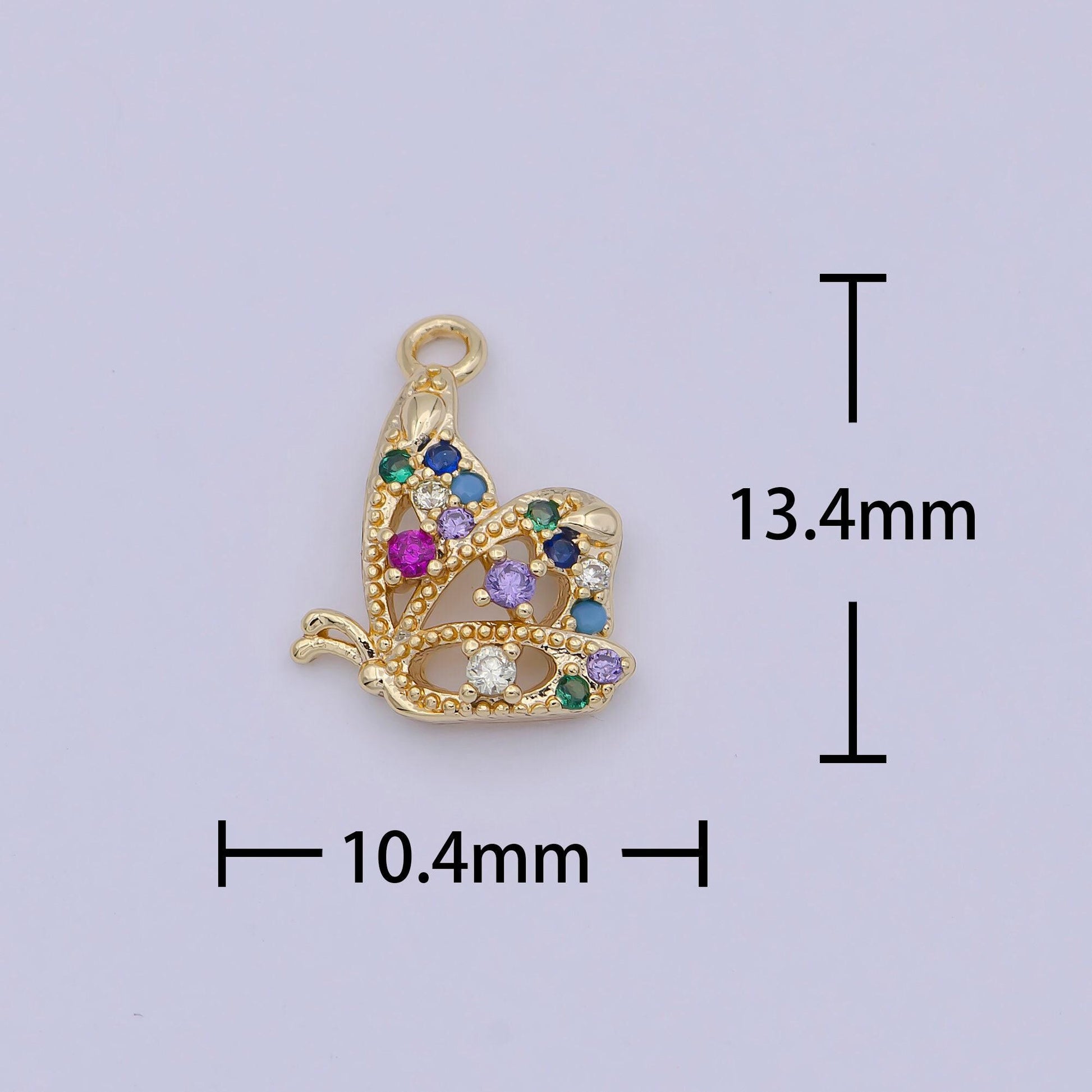Mini gold butterfly charm with multi color cubic zirconia stone pendant, diy fashion jewelry making supply for necklace bracelet | n-922