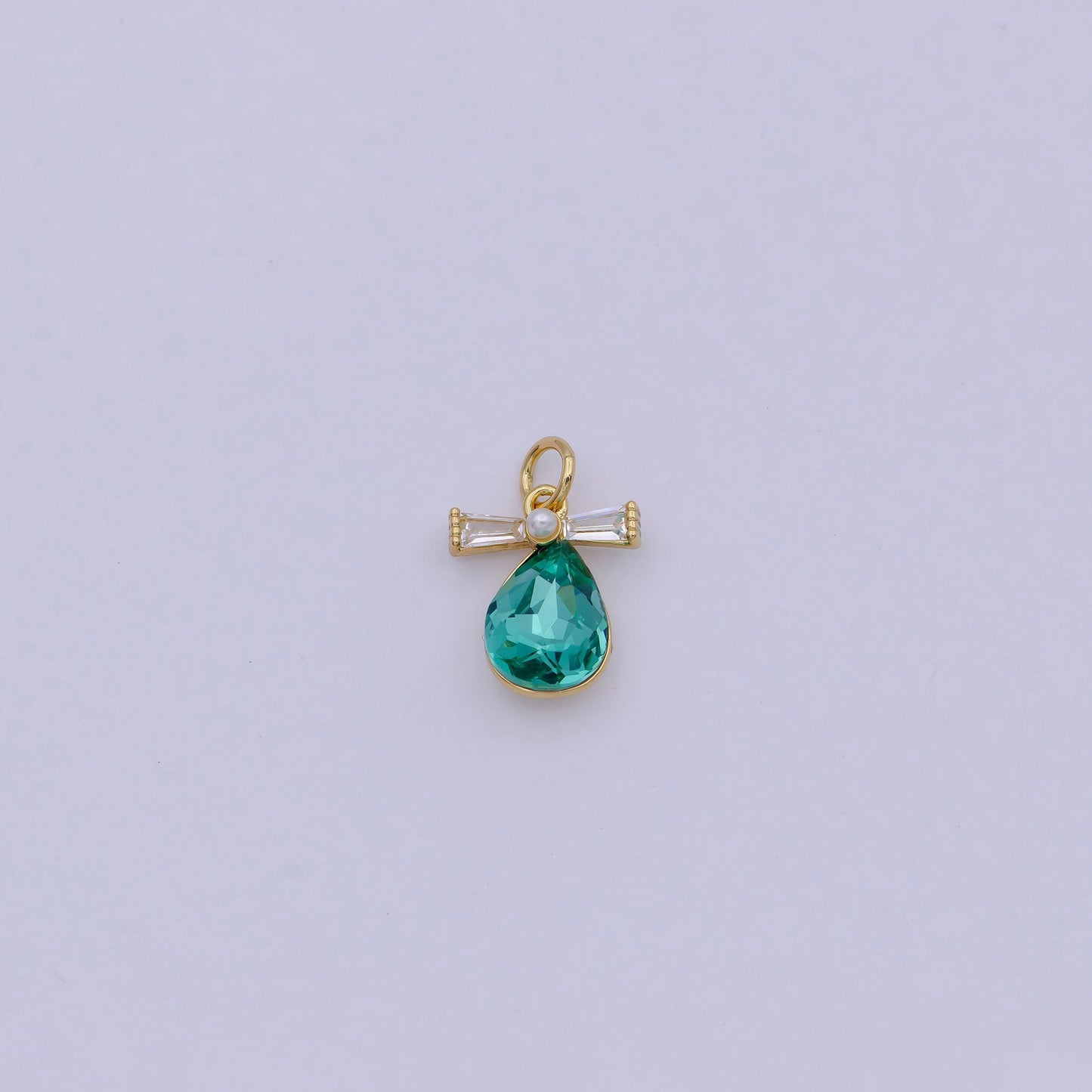 Mini tear drop green cz stone for add on charm necklace earring bracelet component n-914