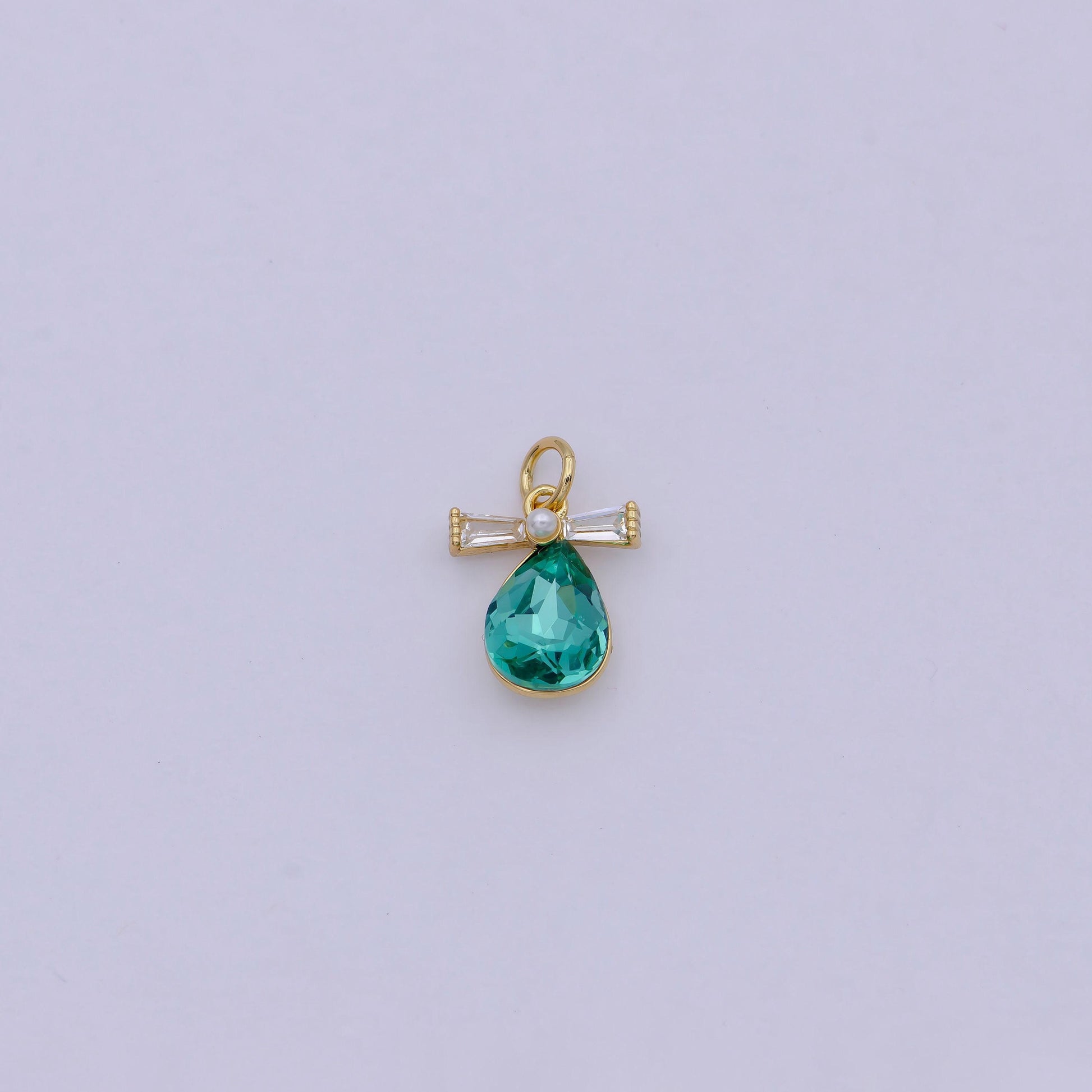Mini tear drop green cz stone for add on charm necklace earring bracelet component n-914