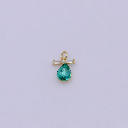 Mini tear drop green cz stone for add on charm necklace earring bracelet component n-914
