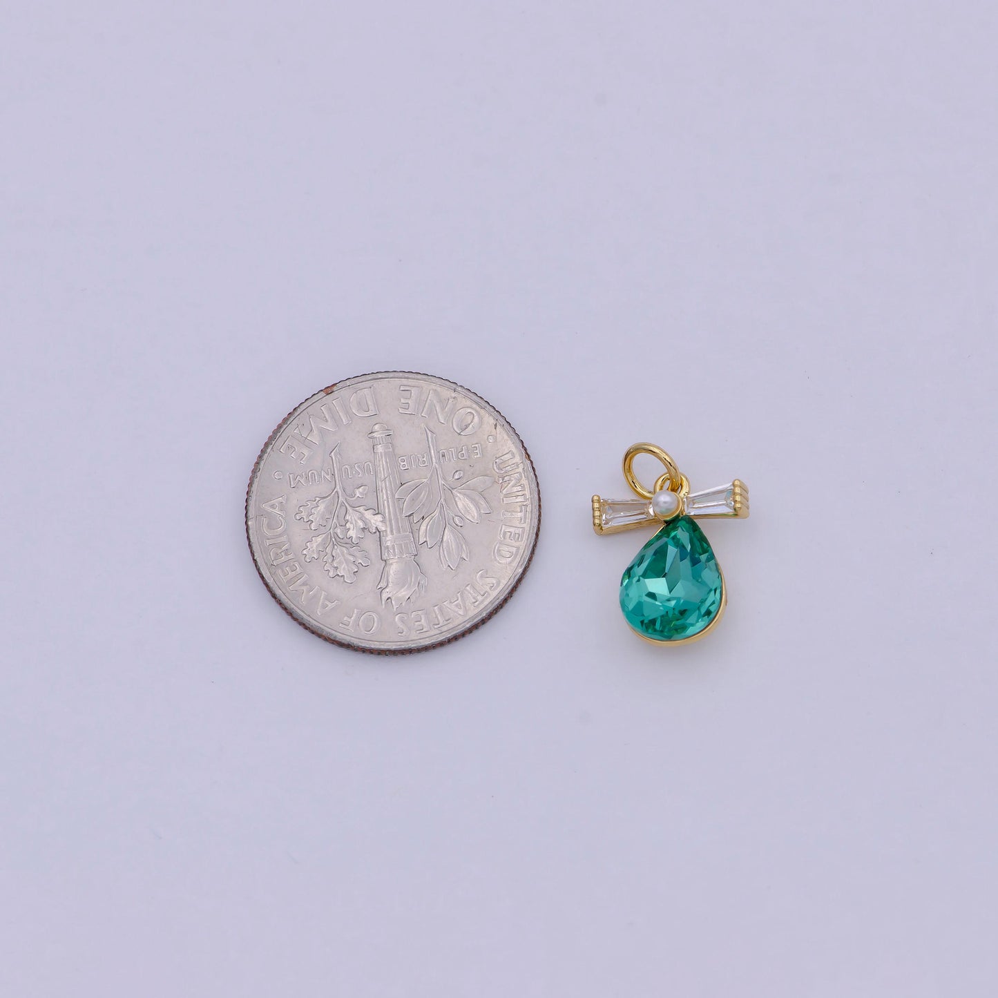 Mini tear drop green cz stone for add on charm necklace earring bracelet component n-914