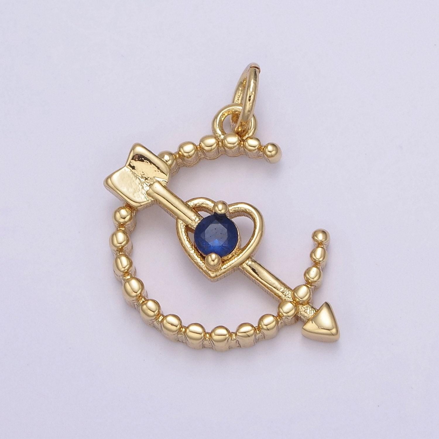 Dainty beaded cupid arrow heart pendant with 5 cz stone color options | diy fashion jewelry charm add on necklace bracelet earring | n-901