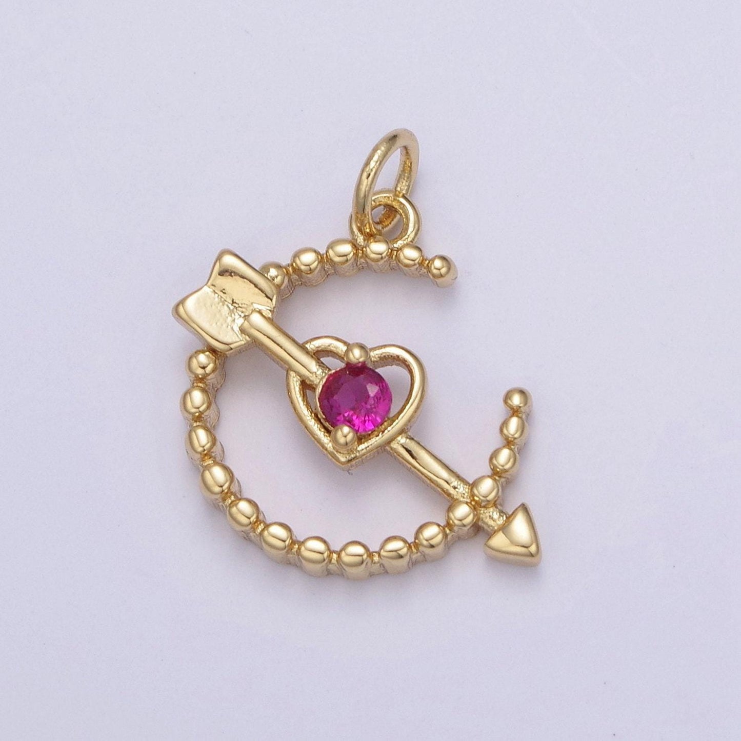 Dainty beaded cupid arrow heart pendant with 5 cz stone color options | diy fashion jewelry charm add on necklace bracelet earring | n-901