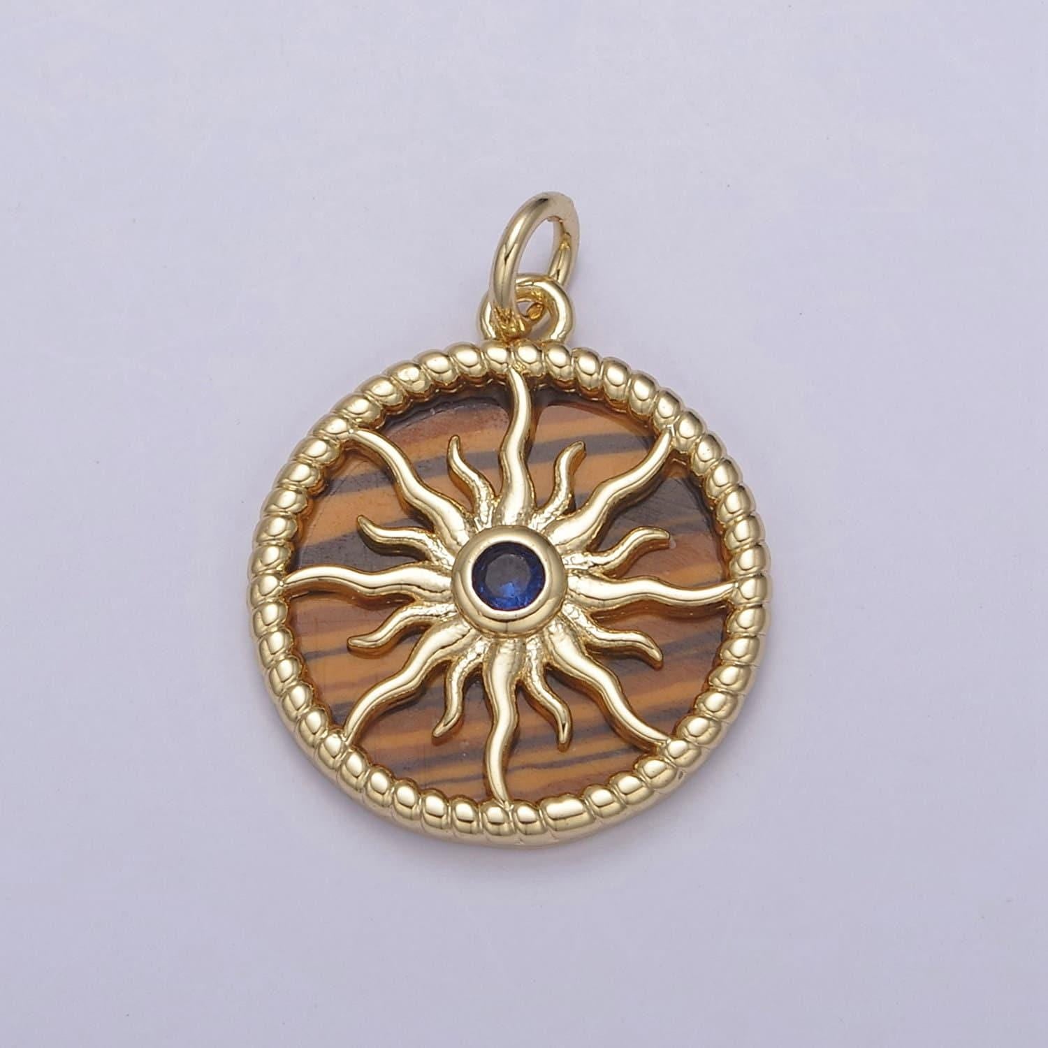 14k gold filled pearl, tiger eye, abalone shell charm pendant sun ray charm for celestial necklace bracelet jewelry making n-887