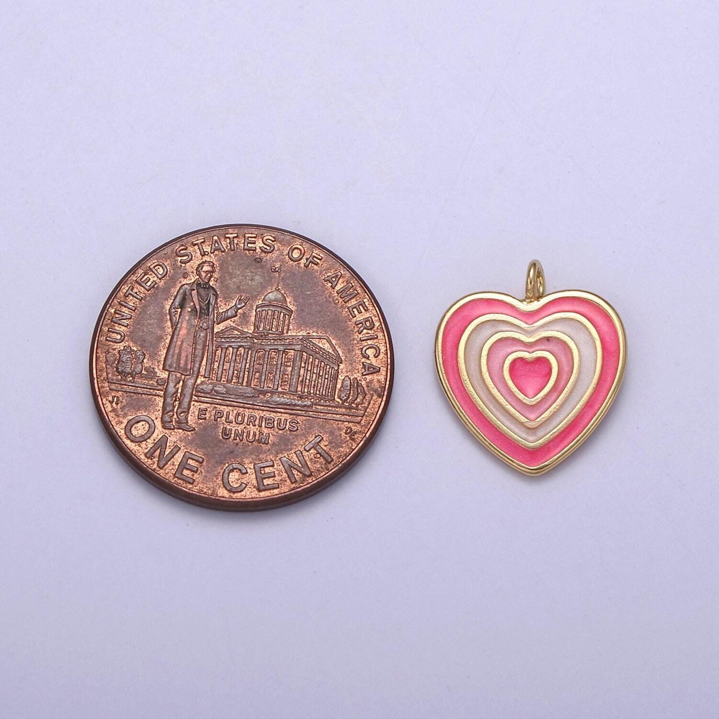 Dainty pink heart charm color enamel heart charm | valentine's day charms n-881