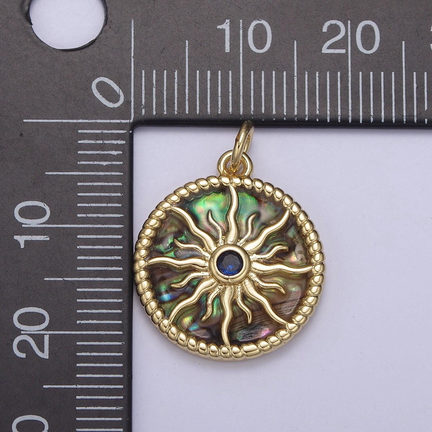 14k gold filled pearl, tiger eye, abalone shell charm pendant sun ray charm for celestial necklace bracelet jewelry making n-887