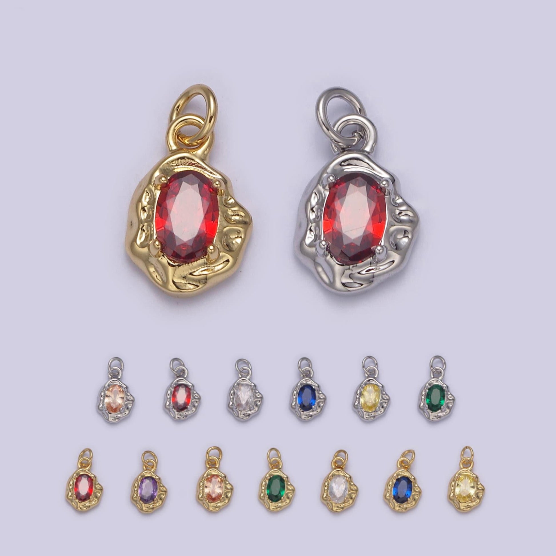Mini silver rustic charm with colorful cubic zirconia stone option | diy fashion pendant jewelry necklace bracelet earring | n-715