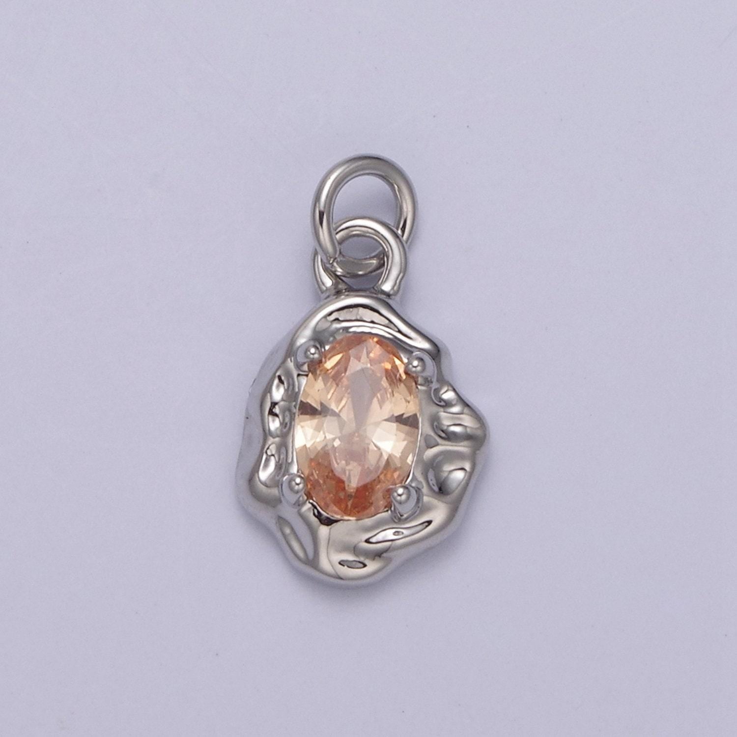Mini silver rustic charm with colorful cubic zirconia stone option | diy fashion pendant jewelry necklace bracelet earring | n-715