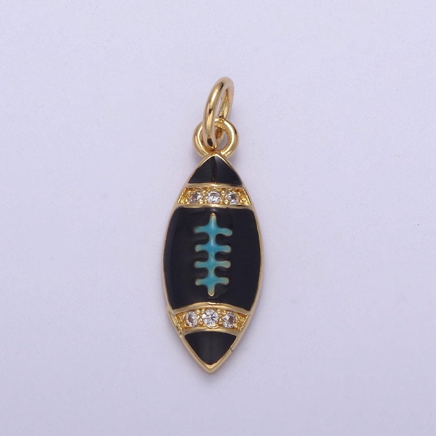 Small gold football pendant micro pave black red purple enamel option | diy fashion jewelry charm add on necklace bracelet earring | n-874