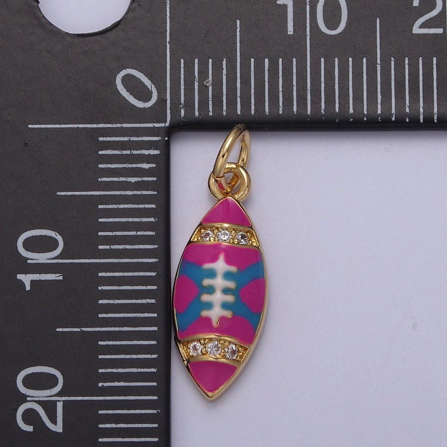 Small gold football pendant micro pave black red purple enamel option | diy fashion jewelry charm add on necklace bracelet earring | n-874