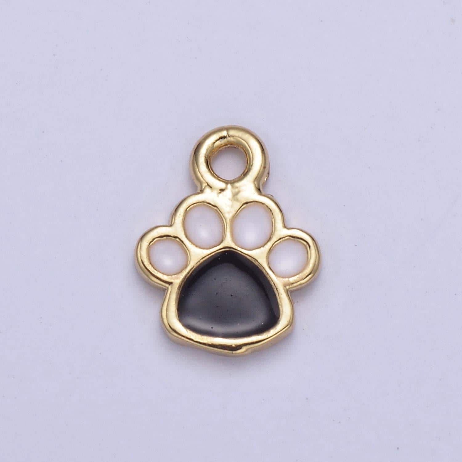 Dainty animal pet paw print pendant black & white enamel | diy fashion jewelry charm add on necklace bracelet | n-870