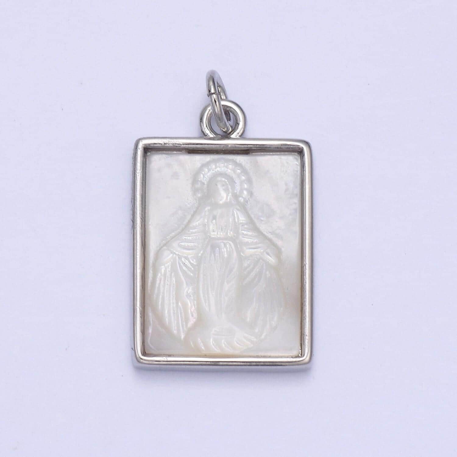 Dainty virgin mary on frame pendant in gold & silver pearl center miraculous lady pendant jewelry necklace | n-860 n-861