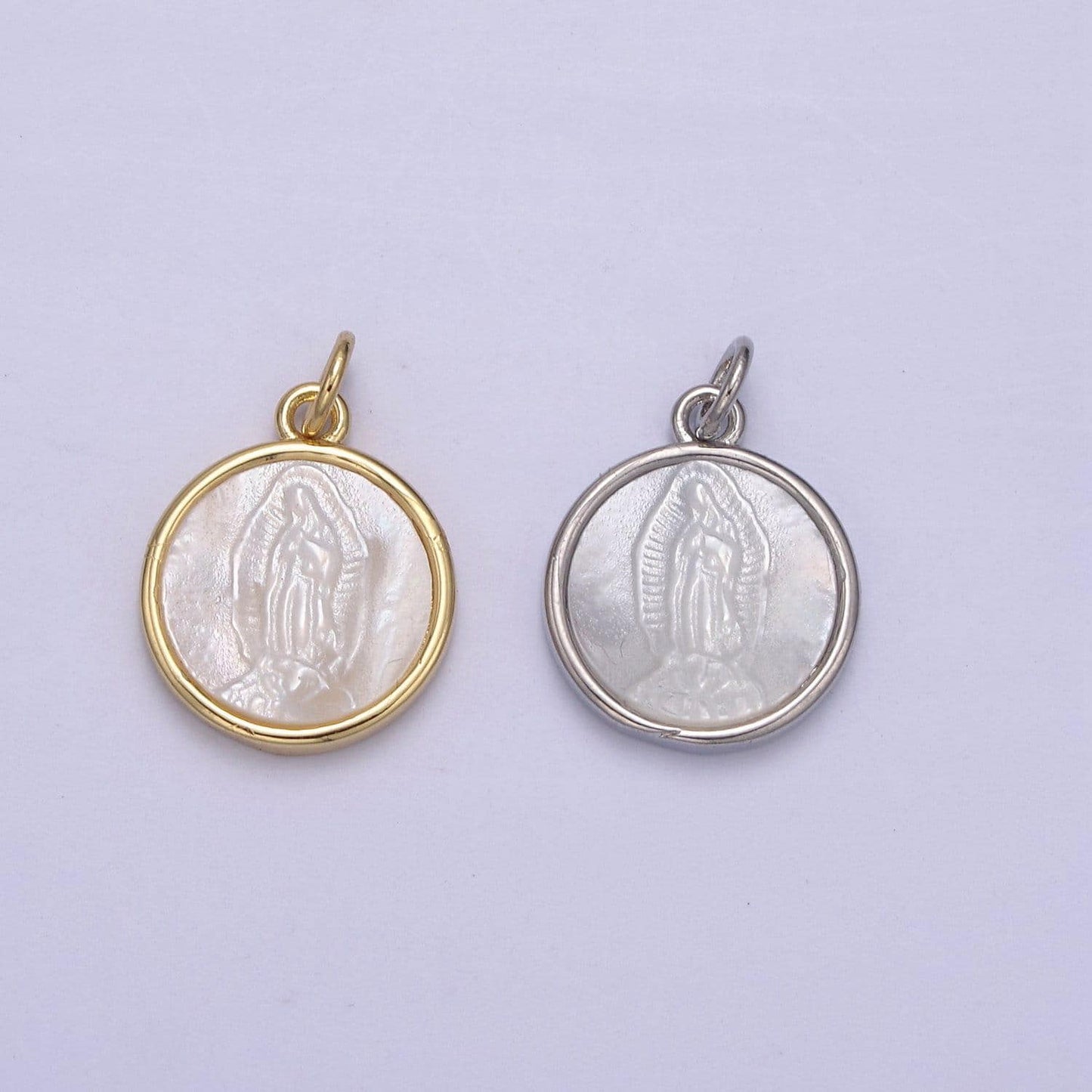 Simple dainty virgin mary pendant in gold & silver pearl center | diy charm jewelry necklace bracelet earring | n-860 n-861
