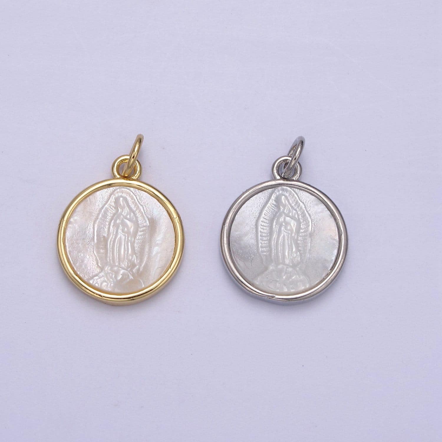 Simple dainty virgin mary pendant in gold & silver pearl center | diy charm jewelry necklace bracelet earring | n-860 n-861