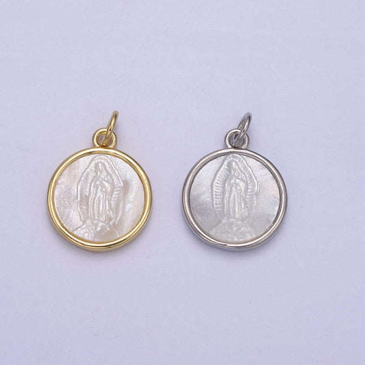 Simple dainty virgin mary pendant in gold & silver pearl center | diy charm jewelry necklace bracelet earring | n-860 n-861